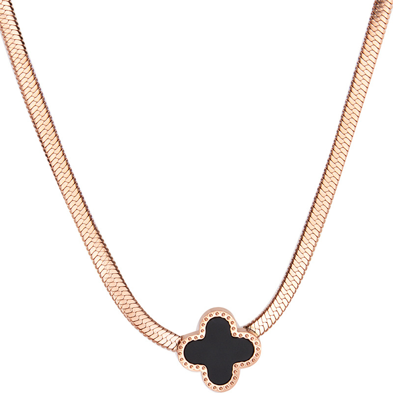 Kalung Rantai Klavikula Bahan Titanium Steel Plated 18K Warna Rose Gold / Silver Bentuk Daun Clover