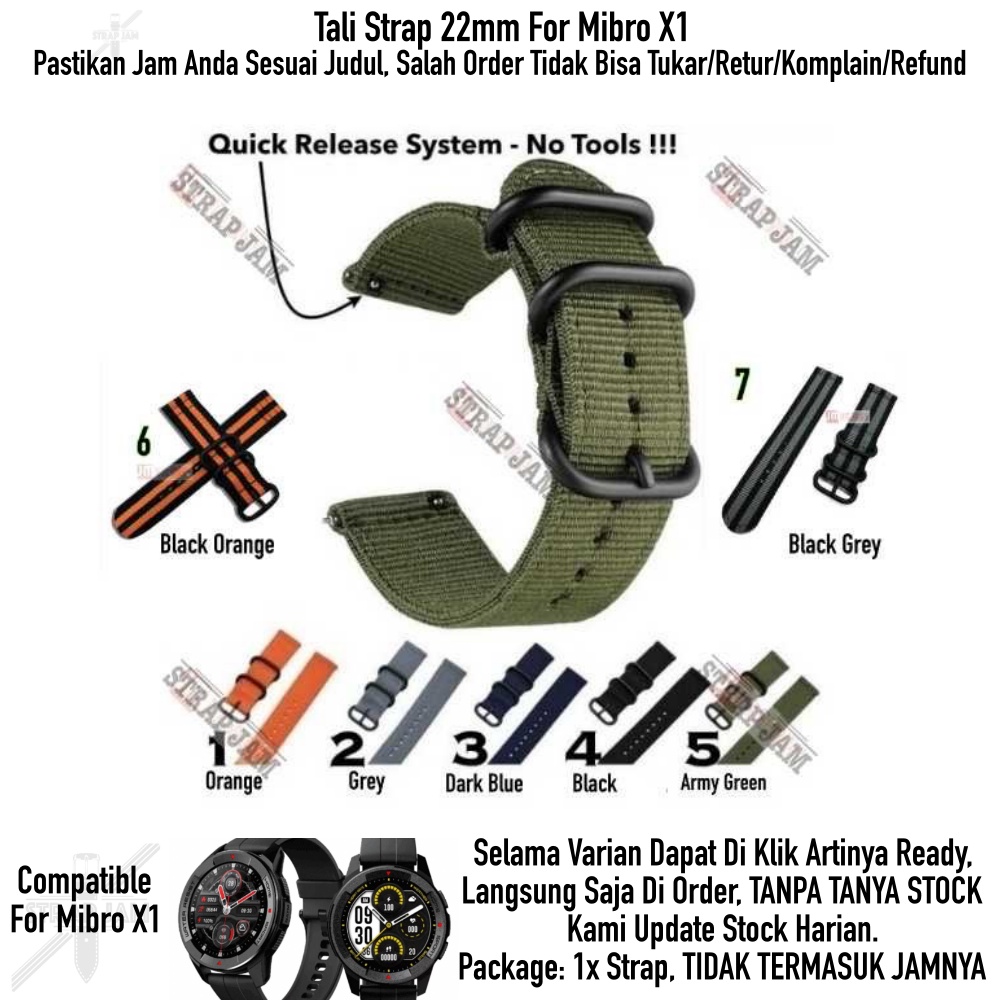 STITCHING Tali Jam Mibro X1 - Watch Strap 22mm Bahan Nylon Dengan Tiga Metal Buckle Hitam