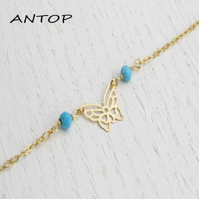 Gelang Kaki Manik-Manik Batu Butterfly Pinus Bahan Metal Untuk Dekorasi