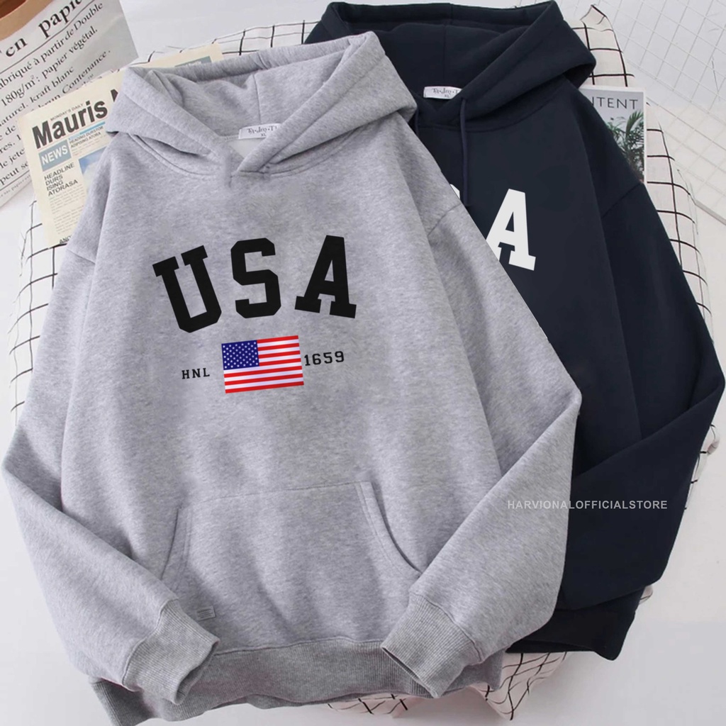 Parisdivarious Sweater Hoodie Jemper Usa Bendera FC Bahan Fleece Size S - XXL (Pria &amp; Wanita)