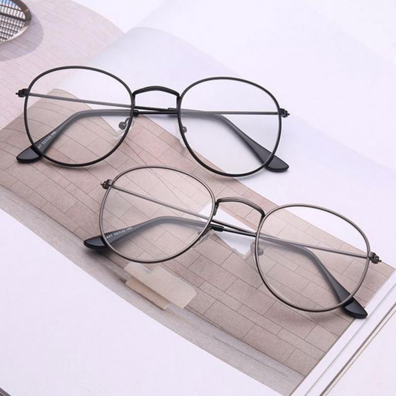 [Bayar di Tempat]Kacamata Wanita Lensa Rangka Transparan Retro Vintage Metal Frame Eyeglasses-HAILIE