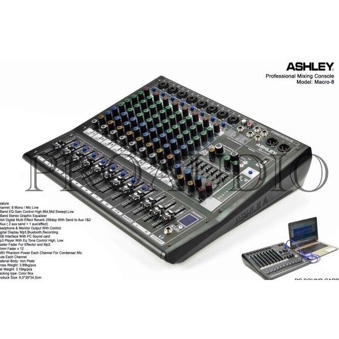 mixer audio ashley 8 channel macro8 macro 8 original