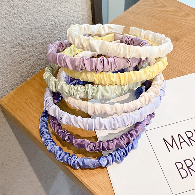 Bando Style Fashion Korea / Bandana Wanita / Aksesoris Ikat kepala warna solid Bahan satin lipit