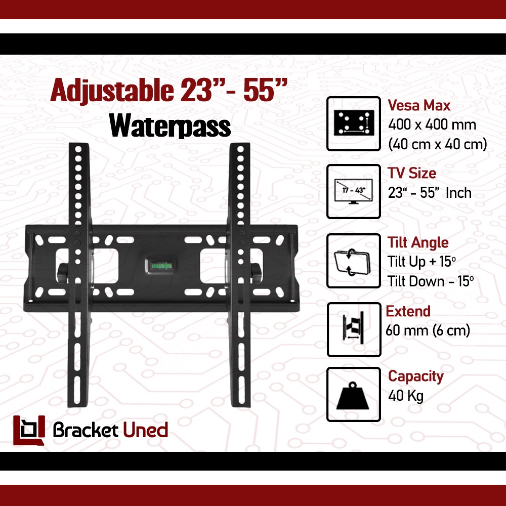 Bracket Braket Breket TV LED LCD Plasma 23 - 55 Inch Adjustable 22 - 55 Inch Slim Fixed Waterpass