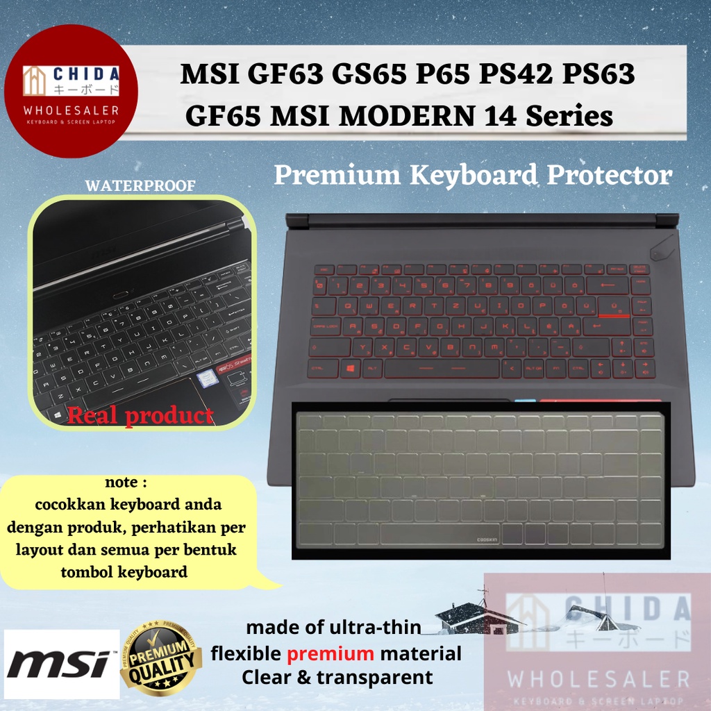 Keyboard Protector MSI GF63 GS65 P65 PS42 PS63 GF65 MSI MODERN 14 series / Premium Keyboard Protecto