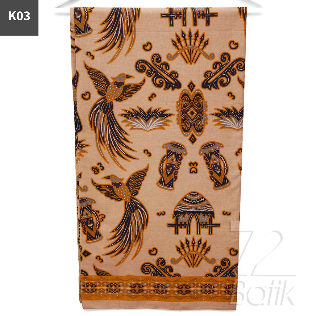 KAIN BATIK PREMIUM Bahan Katun Motif Burung Rumah Adat Warna Cream 721111 CAP 72