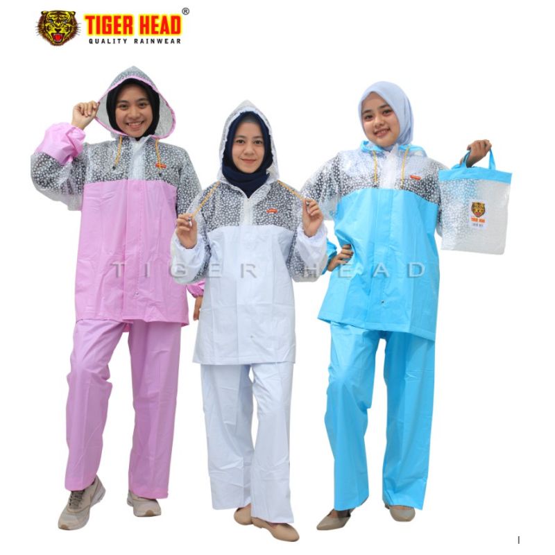 Jas Hujan Jaket Celana Gemini Polkadot 68203 Tiger Head - Mantel Mantol Hujan Pria Wanita Dewasa Polkadot Keren