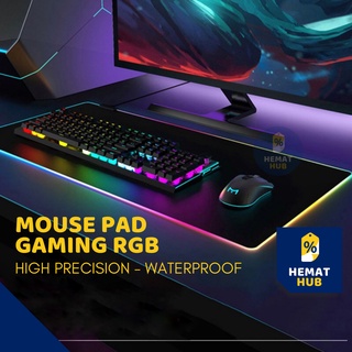 Mouse Pad Gaming RGB XL LED Glowing High Precision Jumbo Mousepad Besar USB Cable HematHub