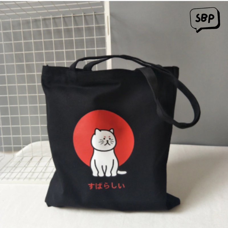 Tas Totebag Gambar Kucing Lucu Resleting Terbaru 2022