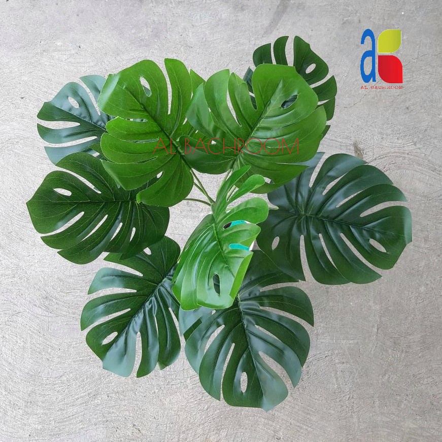 TANAMAN PALM MONSTERA B8265 PLASTIK HIAS T65D8 DAUN ARTIFICAIL LATEX IMPOR