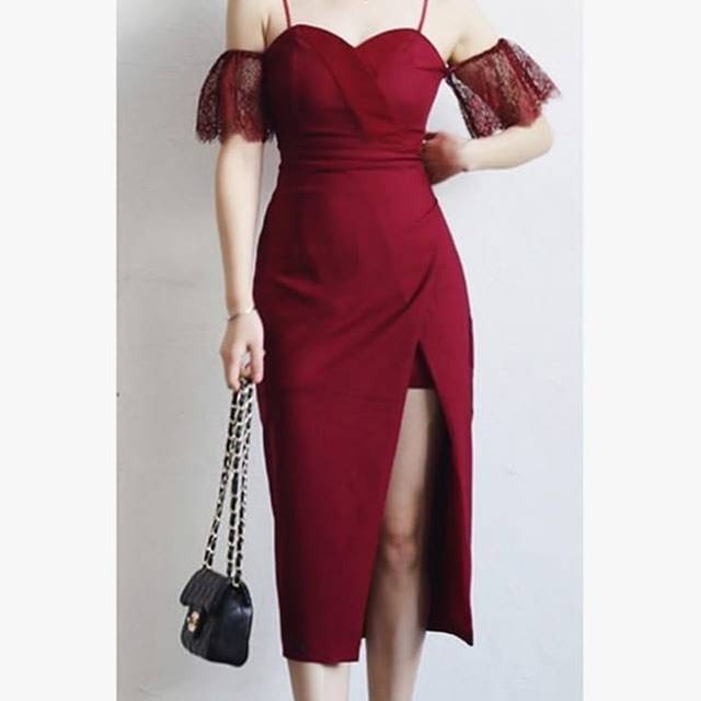 Dress Merah Panjang Dress Shabrina Cantik Shopee Indonesia