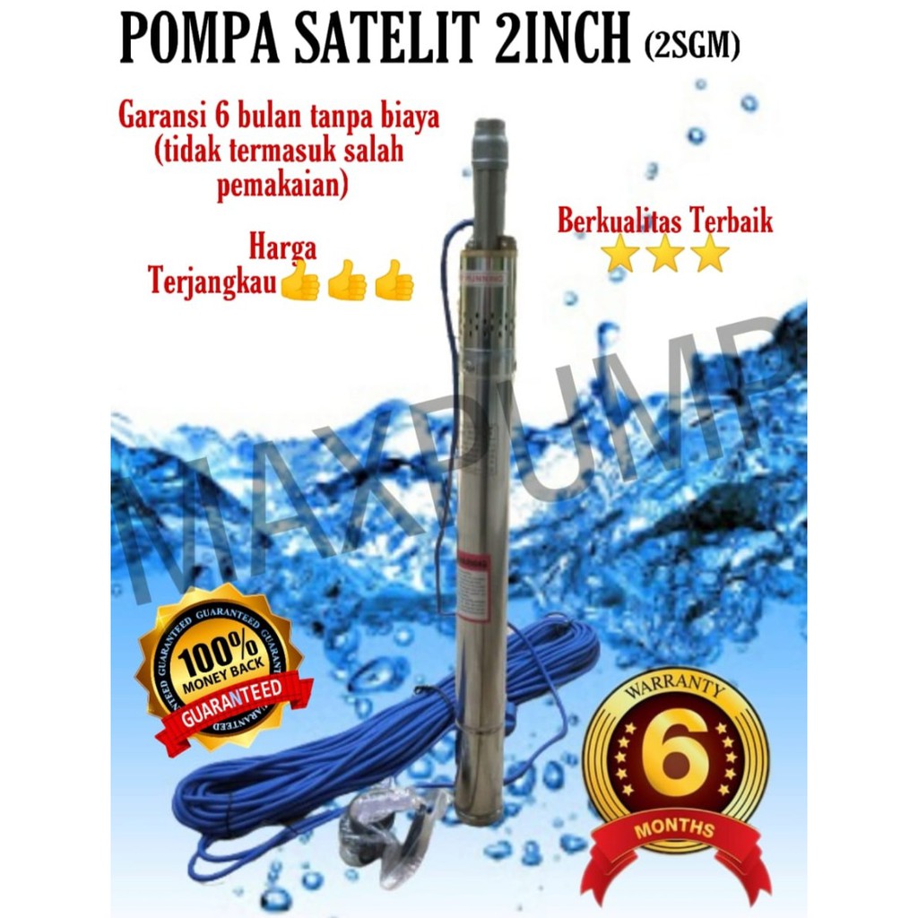 MAXPUMP 2SGM370 Mesin Pompa Air Submersible 0.5HP 370Watt + Kabel 35Meter Pompa Satelit 2Inch 220Volt