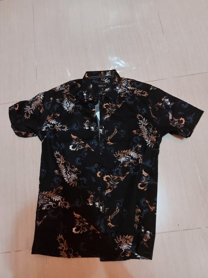 [gridline - S142 Black Brown] Kemeja Batik Match Pria Lengan Pendek Slimfit Casual