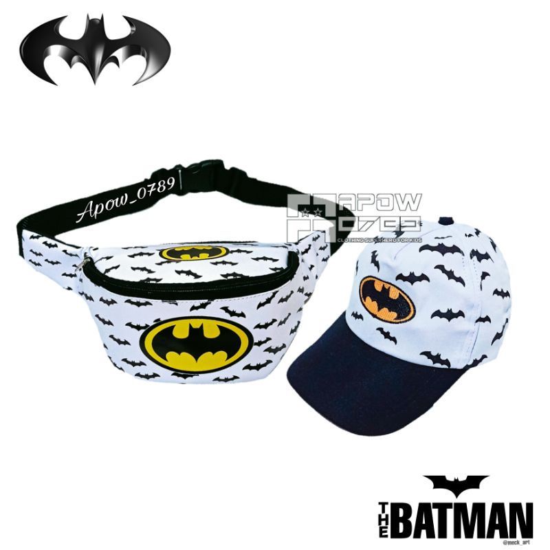 Tas Waistbag BATMAN Paket 2in1/ Tas Bahu Anak Laki laki/Free Topi Baseball anak Usia 2-10thn