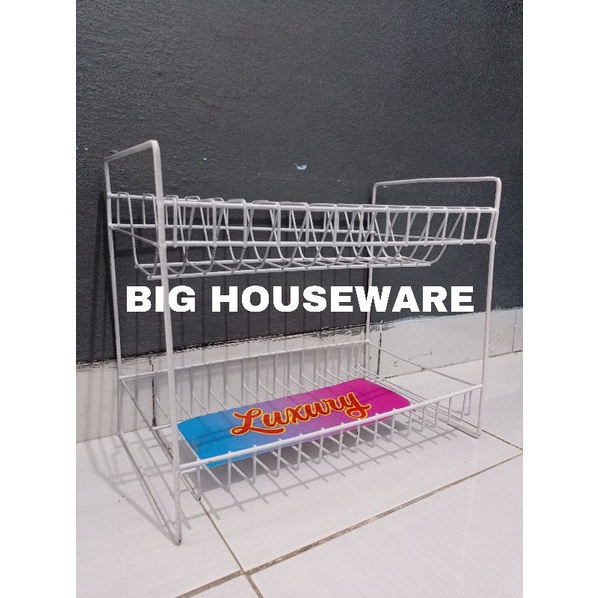 TERMURAH RAK PIRING BESI 2 SUSUN ANTI KARAT rak kawat putih / rak piring gelas putih susun 2