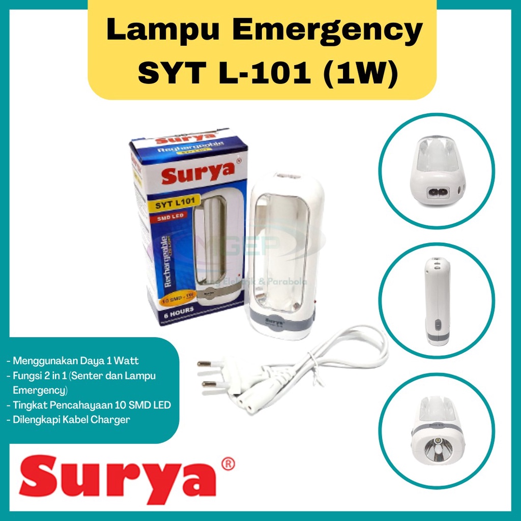 Surya Senter LED + Emergency 1 W SYT L101 Senter 2 in 1 SYT 101