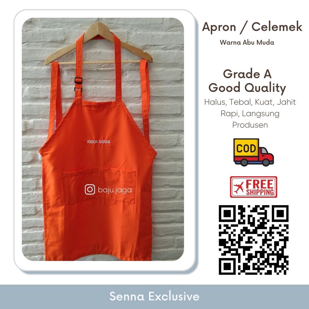 Apron Masak Custom Drill Celemek bordir nama atau logo 8cm Celemek Masak Drill Restoran Bisa order satuan