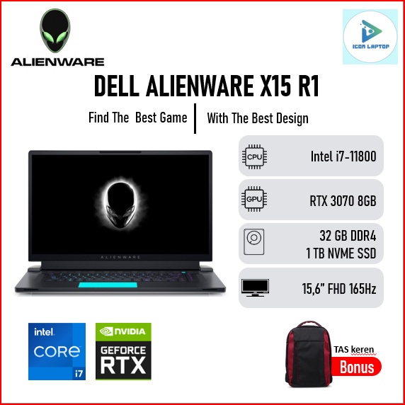 Laptop Gaming DELL ALIENWARE X15 R1 i7-11800 Ram 32GB Ssd 1TB RTX3070 8GB Win11 15.6" FHD LUNAR