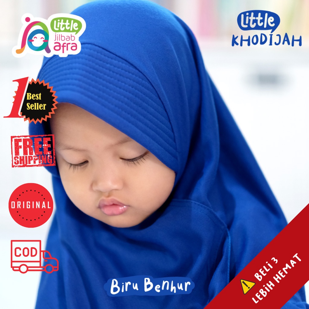 Jilbab Anak Little Khodijah Biru Benhur- Jilbab Arfa - Bergo renda anak Lucu Bahan Kaos