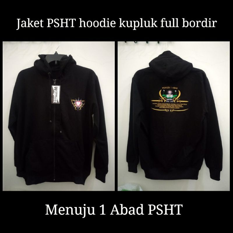 Jaket PSHT Hoodie kupluk hitam full bordir menuju 1 abad PSHT