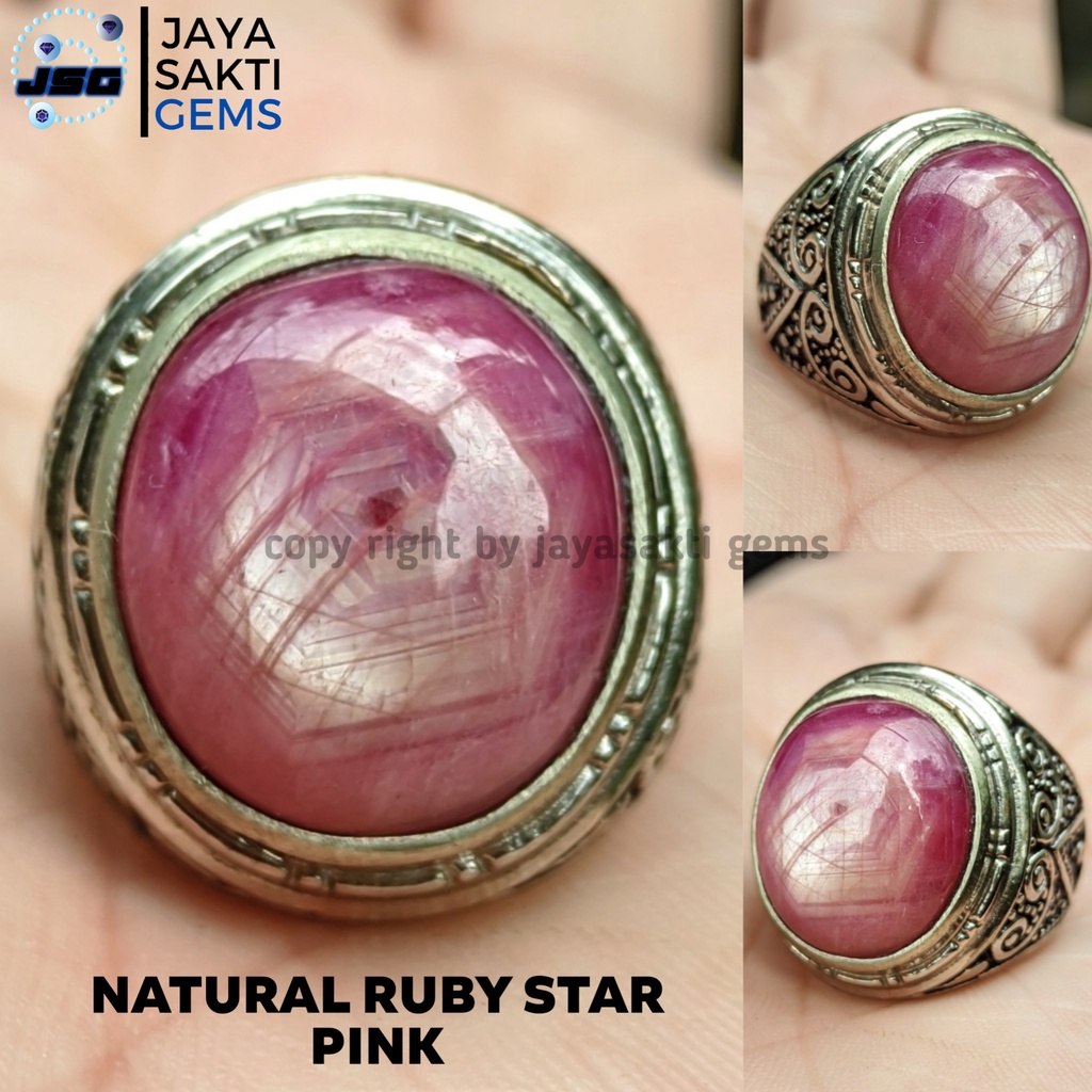 Natural Batu Akik Permata Pink Star Ruby Corundum Mewah Free Memo Lab PRSC03