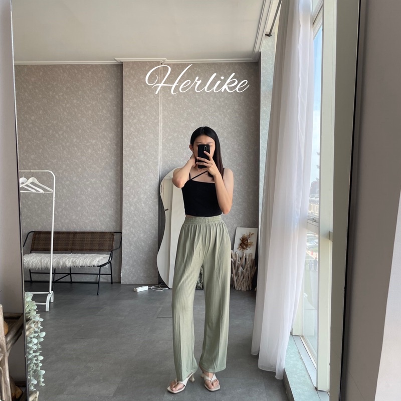 Hyerin pants/celana kulot wanita/celana panjang wanita/celana high waist/celana semi rib/celana santai/celana kekinian/celana knit/kulot knit-4