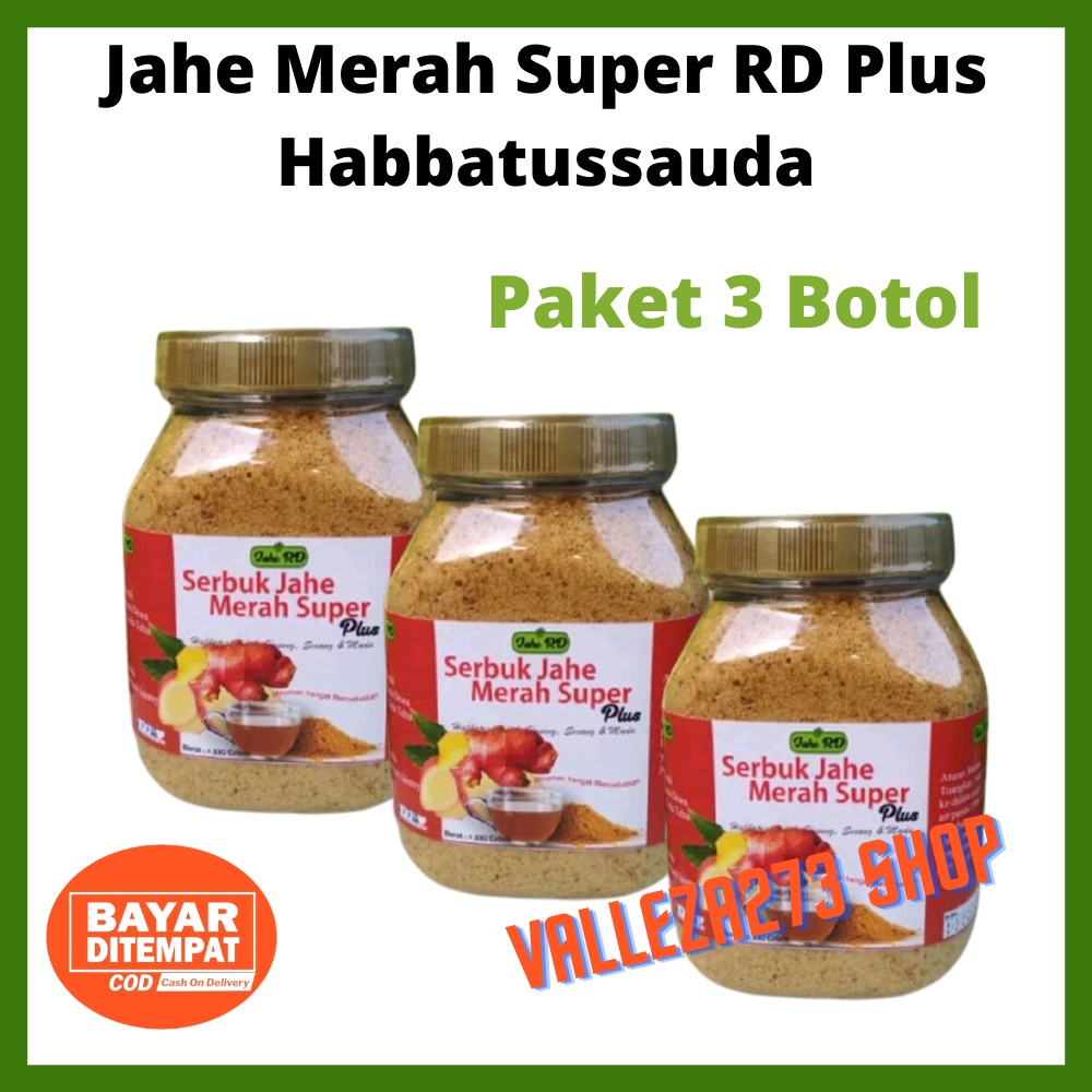 

Paket 3 Botol Jahe Merah Super RD Plus Habbatussauda 330gram Kemasan toples Bukan Al badr