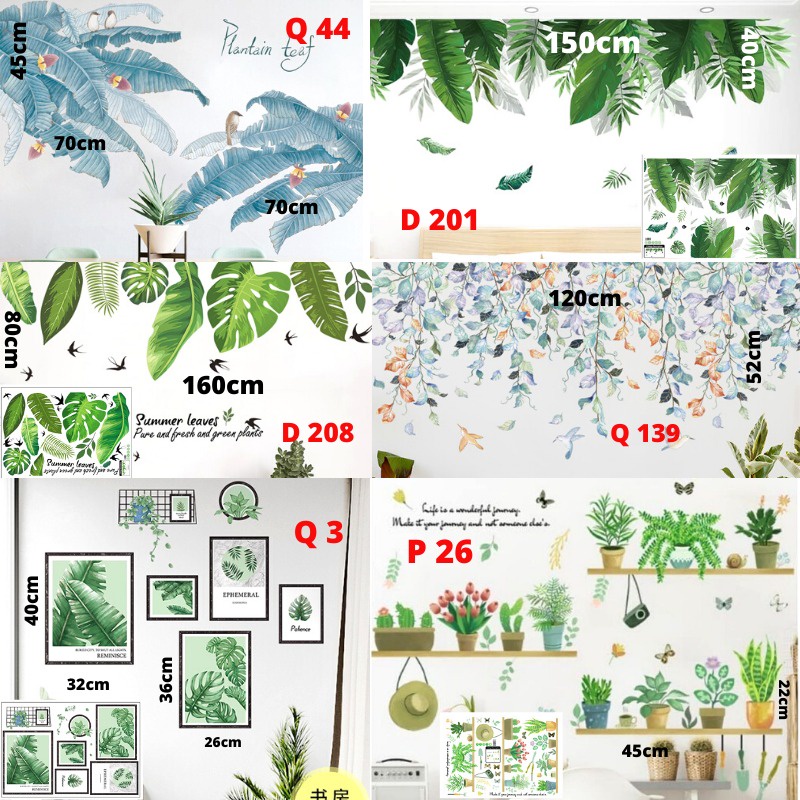 WALL STIKER D3 STICKER PAPER WALLSTICKER WALLSTIKER WALLPAPER DINDING DAUN POHON HIJAU PALEM KAKTUS MONSTERA HIASAN TEMBOK KERAMIK JENDELA PINTU KACA KAMAR MANDI TOILET ANTI AIR DEKORASI RUMAH TAMAN CAFE RUANG KAMAR TIDUR TAMU LEMARI DAPUR 3D KULKAS DAUN