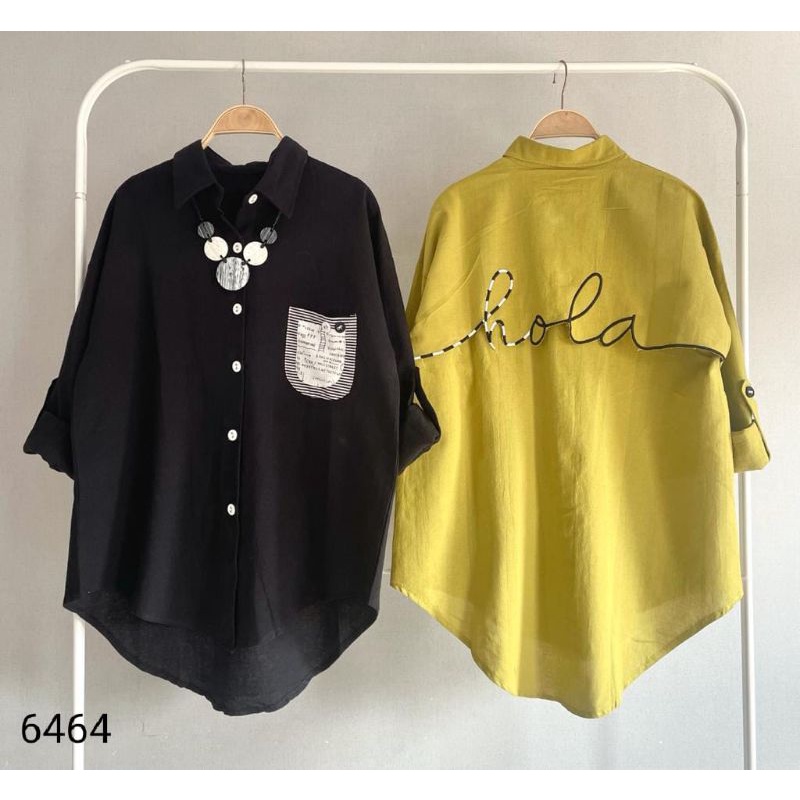 Atasan wanita/kemeja wanita bordir hallo/bahan katun linen/bestseller/all size/ld 110cm/termurah