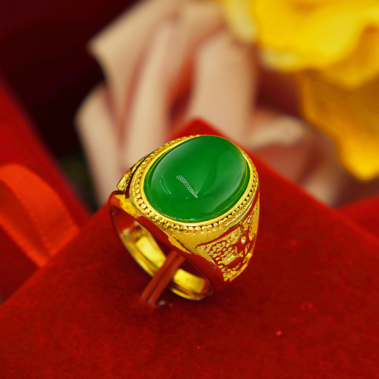 Cincin Lapis Emas Asli Kadar 375 Desain 9 Desain Batu Giok Akik Zamrud Gaya Korea Adjustable Untuk Pria