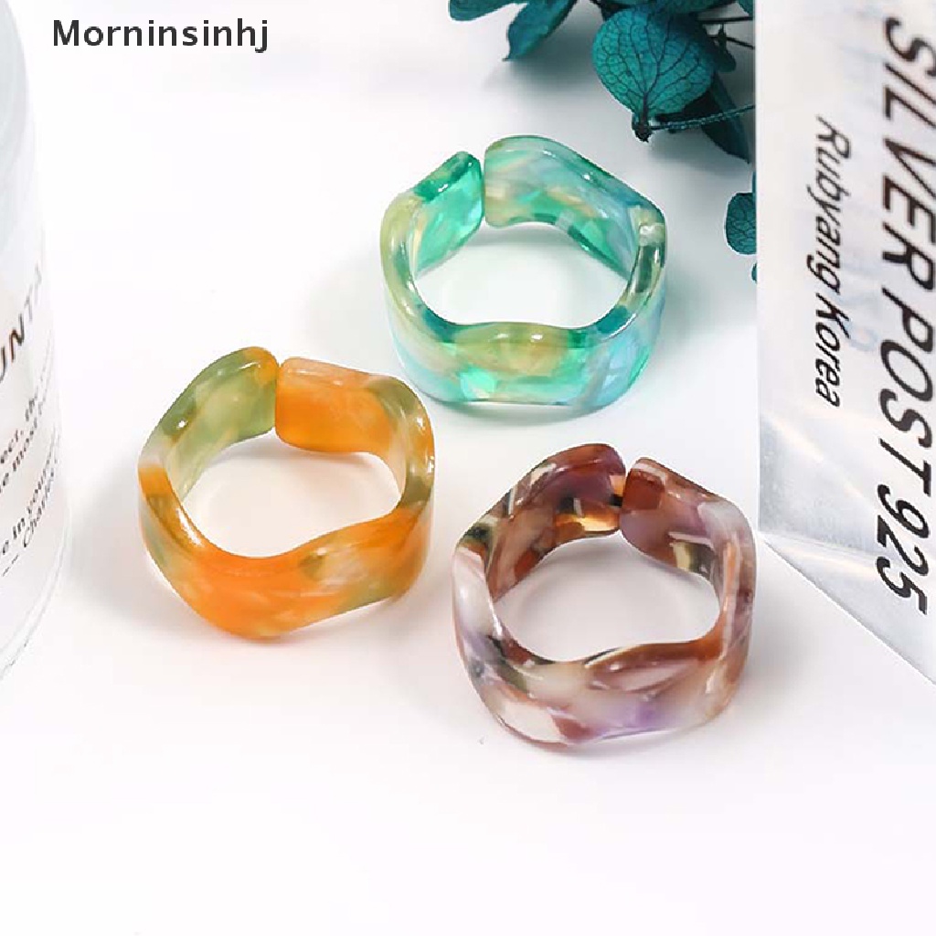 Mornin Cincinset Bulat Kotak Persegi Geometris Simple Resin Akrilik Kristal Berlian Imitasi Untuk Wanita id