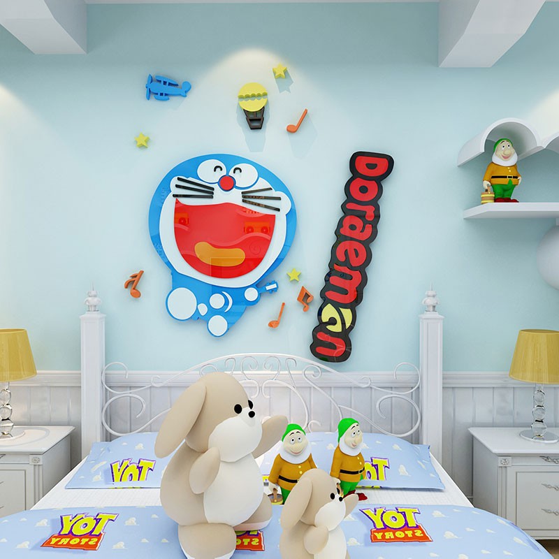 Doraemon Stiker Dinding 3d Tiga Dimensi Stiker Kamar Tidur Akrilik Kartun Stik