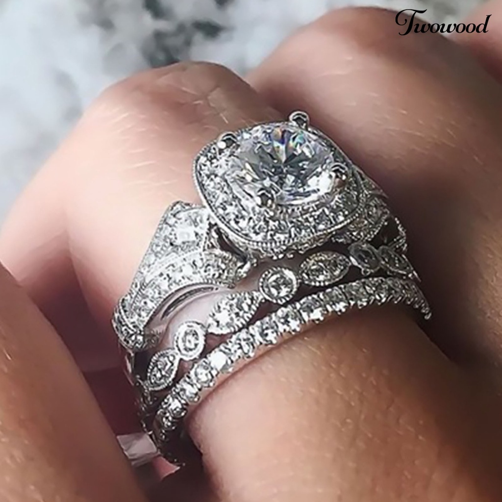 3pcs Cincin Jari Shiny Untuk Pertunangan Dan Pernikahan