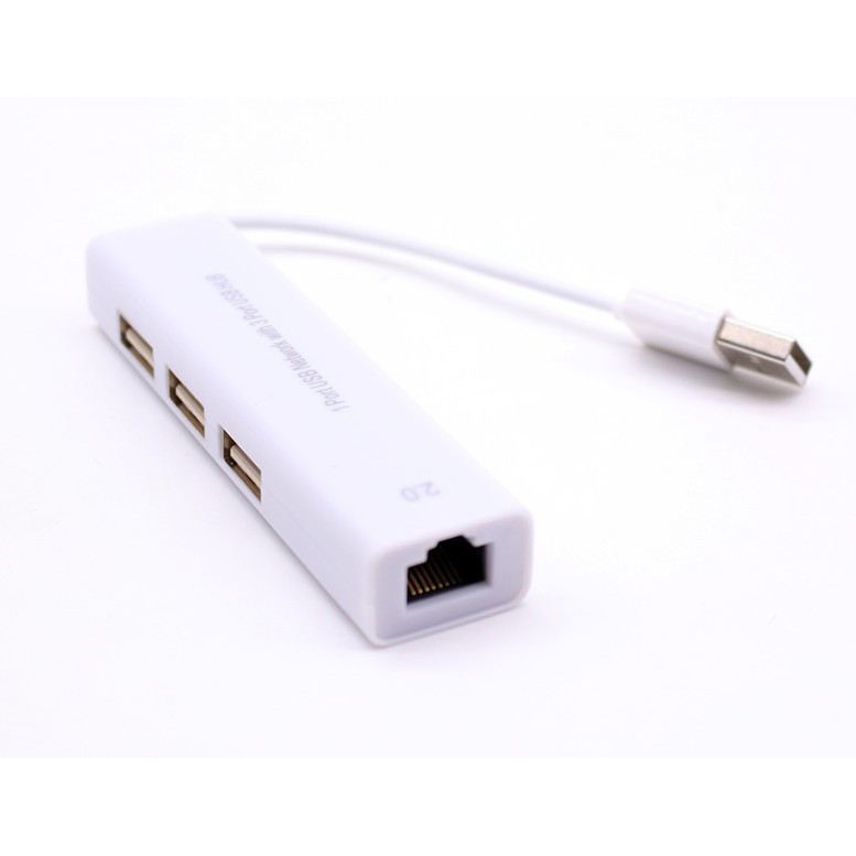 Grab Medan USB to LAN Card + 3 PORT USB Hub 8152 Ethernet External Network Card White