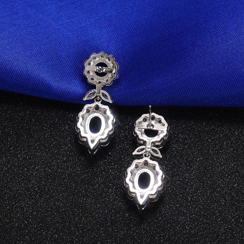 Anting Menjuntai Bahan Cubic Zirconia Warna Biru Untuk Wanita