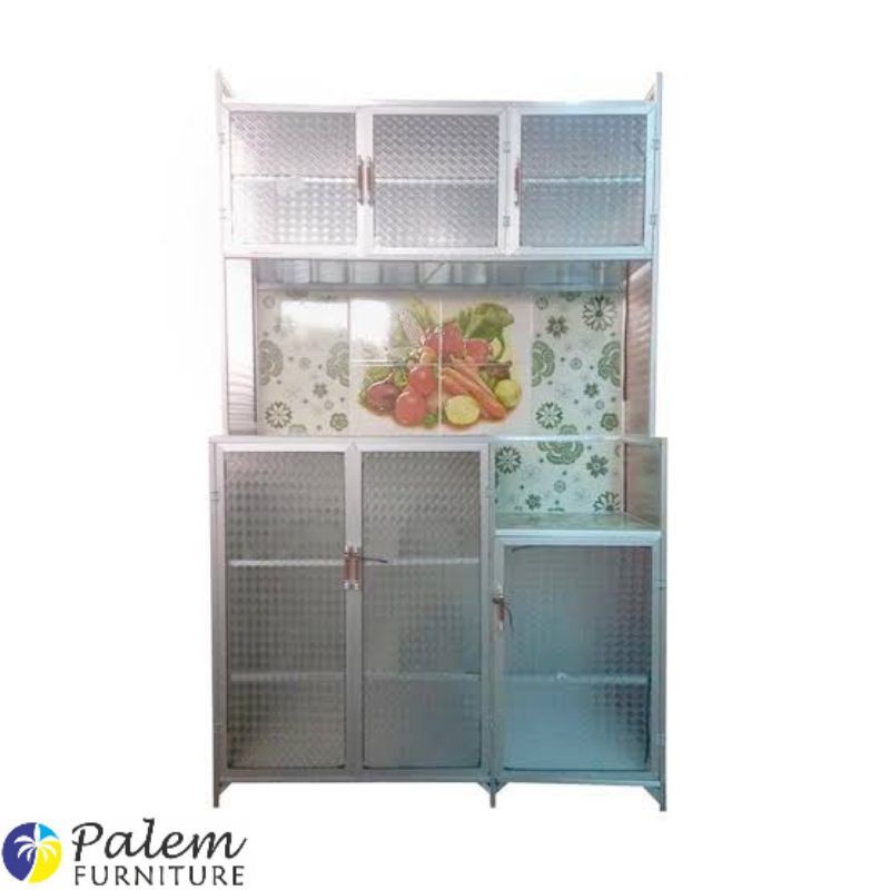 Jual RAK PIRING ALMUNIUM KACA 3 PINTU MAGICOM - FREE DKI JAKARTA