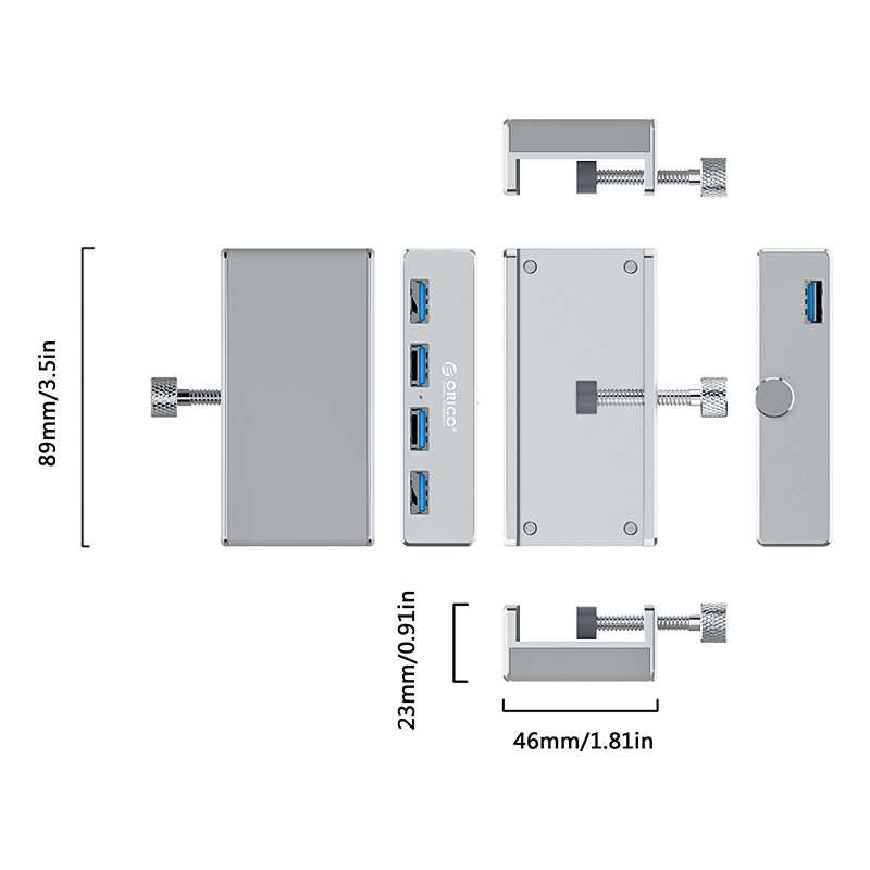 Orico USB Hub 3.0 Clip-on Type Aluminium 4 Port - MH4PU-Silver