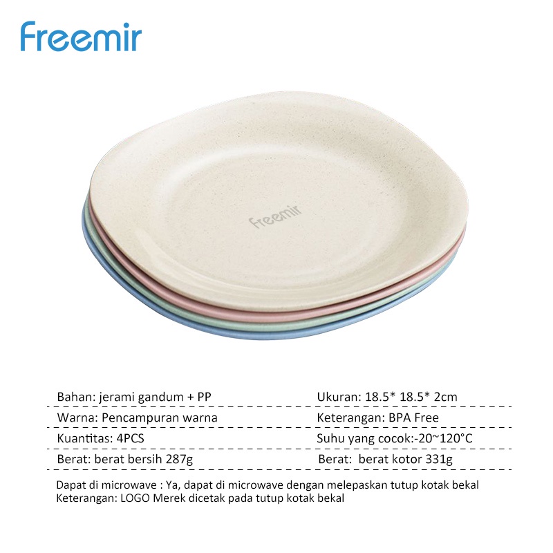 Freemir Set 4 Pcs/ Wheat Straw /Jerami Gandum /Warna Warni/ Dinner Plate Piring/ Makan Piring-4
