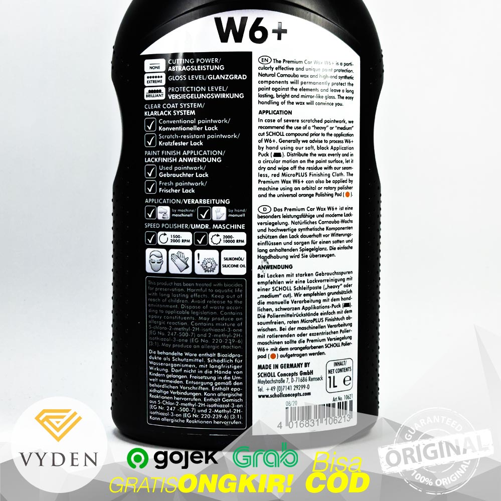 SCHOLL CONCEPTS W6+ Premium Car Carnauba Wax ECER Paint Protection Efek Daun Talas PREMIUM