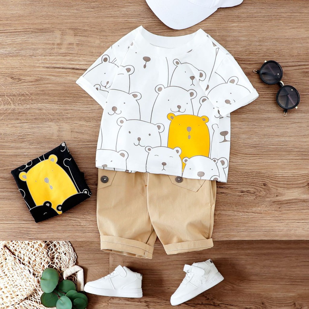 HappyOliver SET METRO POLAR BEAR EBV Setelan Kemeja Bayi Laki-laki Lengan Pendek