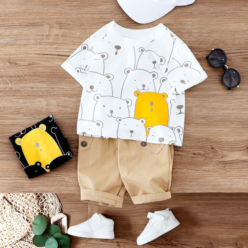 HappyOliver SET METRO POLAR BEAR EBV Setelan Kemeja Bayi Laki-laki Lengan Pendek