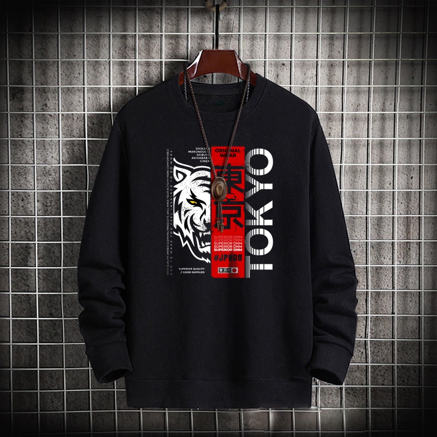 Baju Sweater Cowok Remaja Keren Trend Kekinian Model Korea Sweater pria oblong TOKYO TIGER Distro Bh