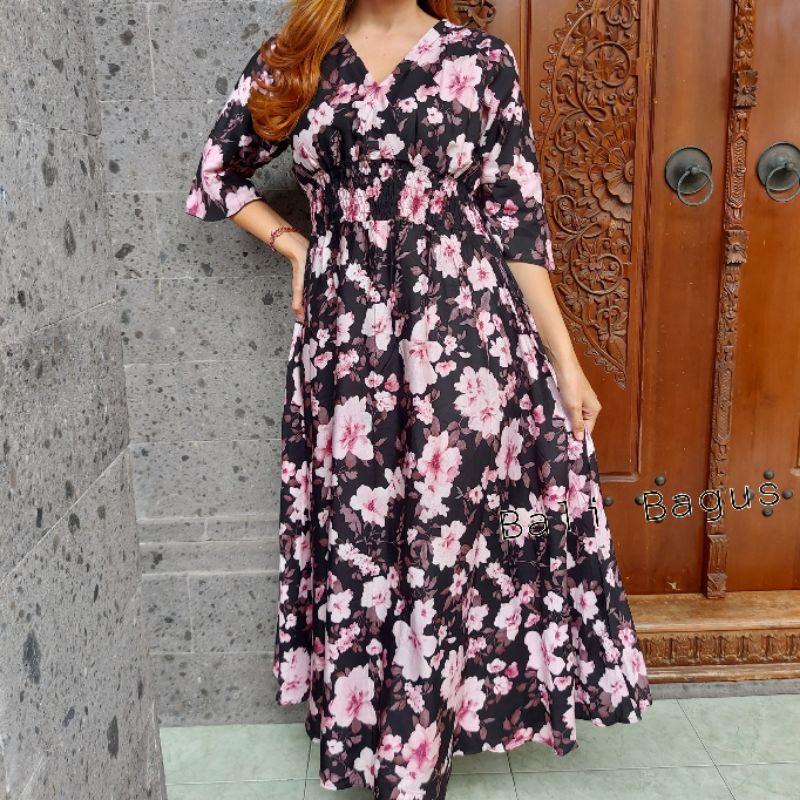 GAMIS BALI / DRES MOZA ( lengan lonceng)-Soft hitam