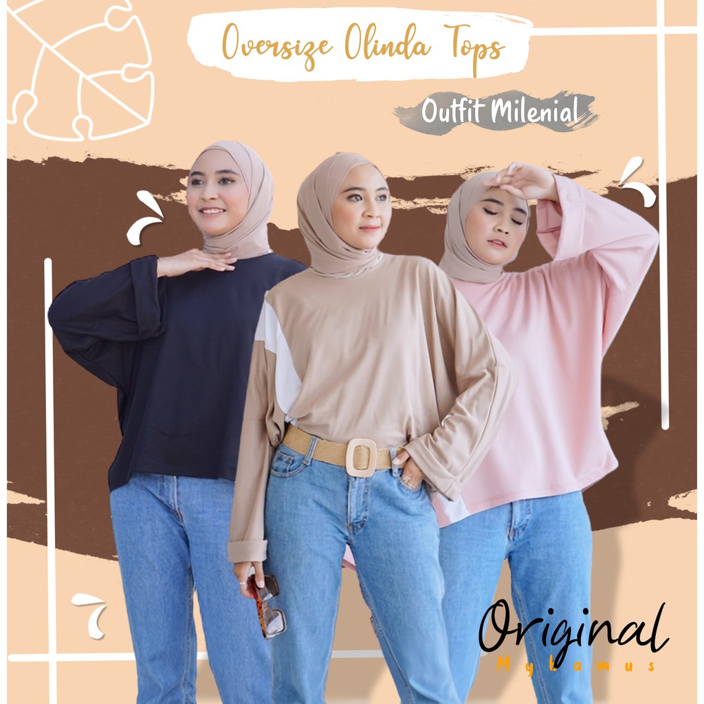 Baju Atasan Muslim Wanita Oversize Top Blouse Jumbo Panjang Outfit Kekinian Bluse Korea Murah Ori