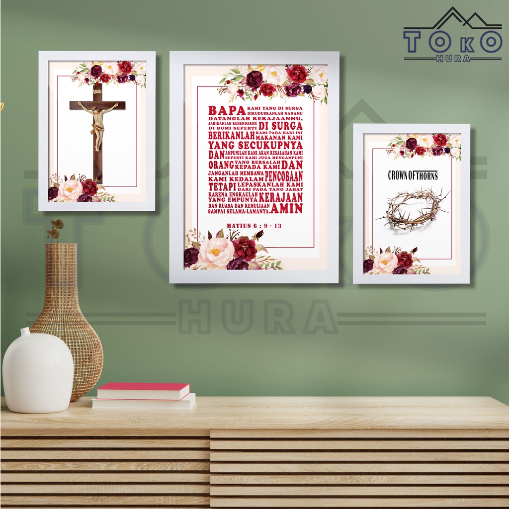 Pajangan Hiasan Dinding Kristen Doa Bapa Kami / Salib/ Katolik