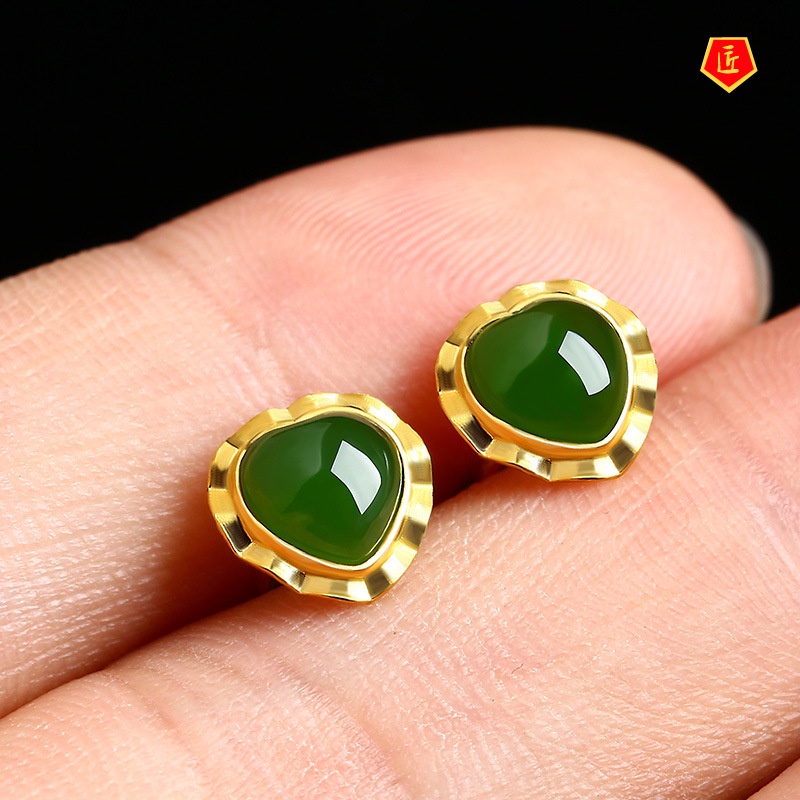[Ready Stock]Elegant Exquisite 999 Gold Hetian Jade Agate Earrings