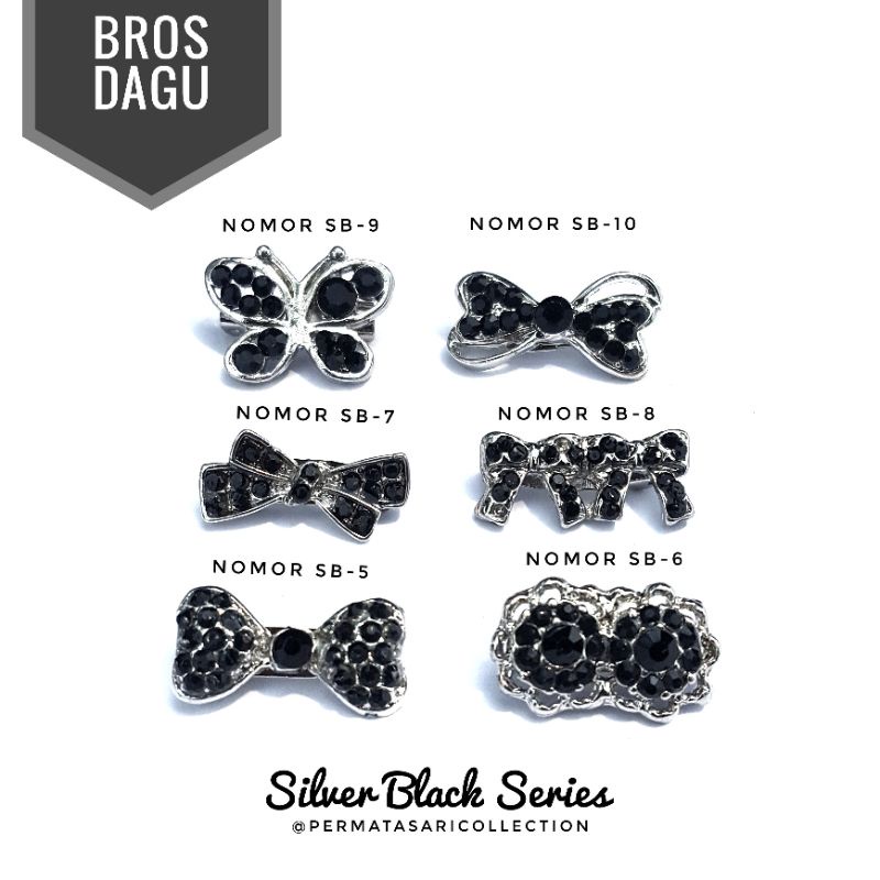 Bros Dagu Korea Kecil Aksesoris Jilbab Hijab Kerudung Wanita Muslim Muslimah Silver Black Mata Hitam Small Brooch Pin Peniti Motif Bunga Pita Mutiara