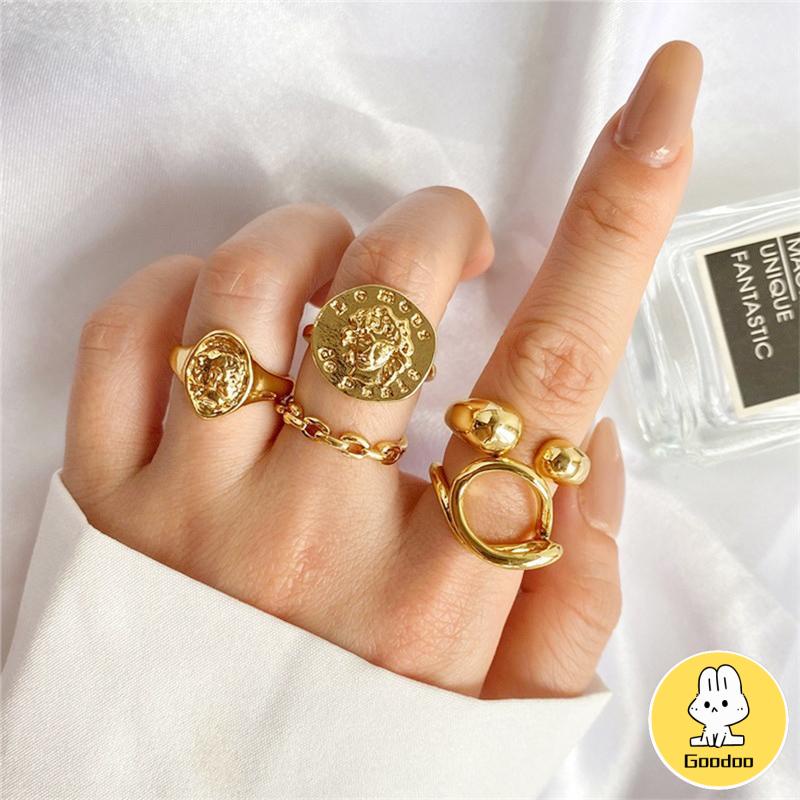 5 Pcs/1Set Cincin Emas punk Aneka Bentuk Gaya Retro Korea Untuk Wanita -Doo