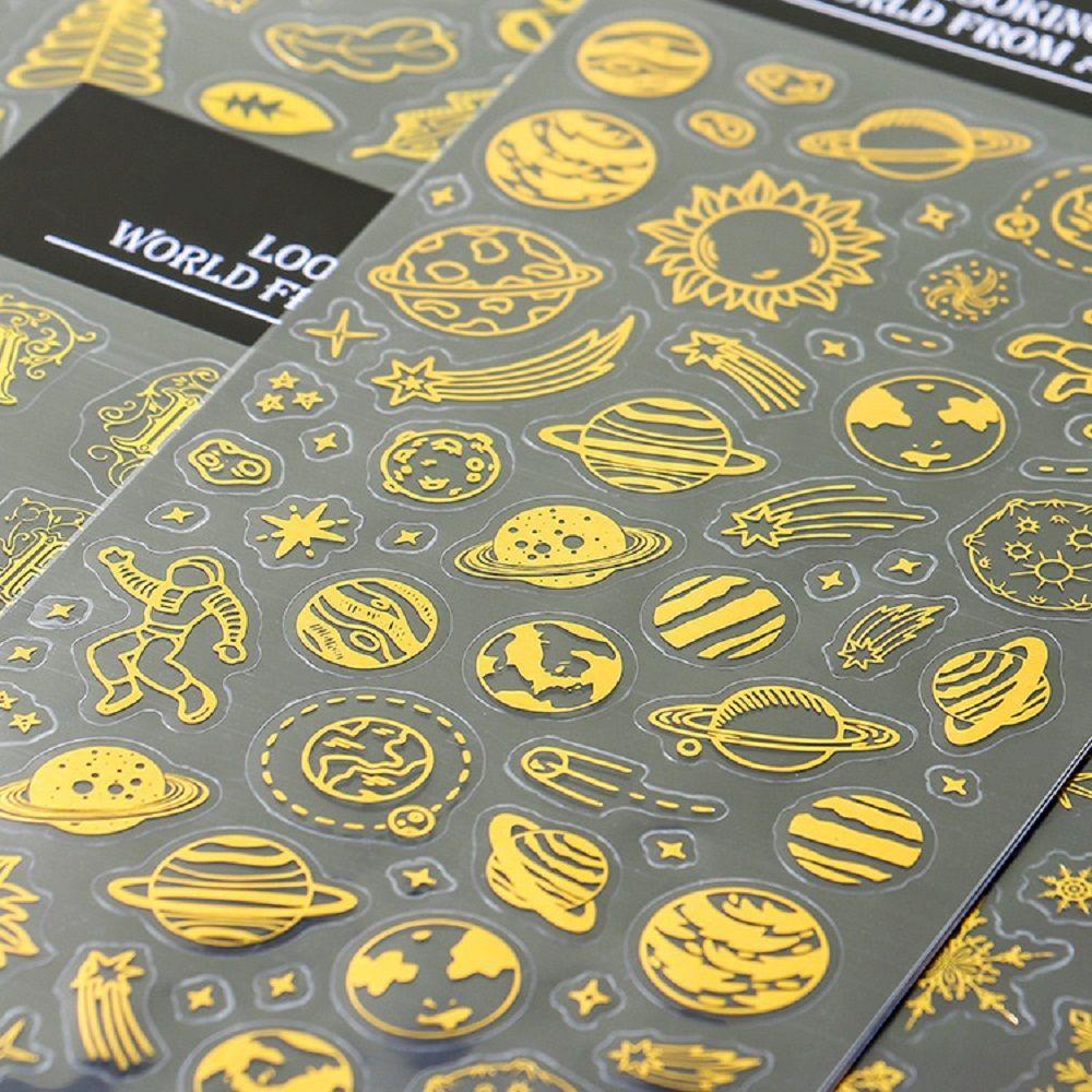 Solighter 1bag Golden Planet Dekorasi Stiker Stamping Seni Retro Handmade Untuk Diary Foto