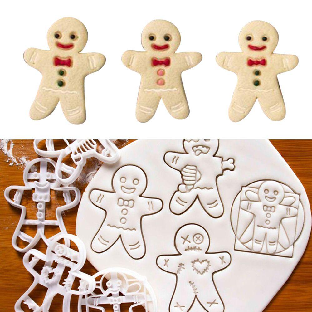 Preva 4pcs Cookie Embosser Cetakan Kue Kering Dekorasi Biskuit Cap Alat Kue Voodoo Gingerbread Halloween Natal